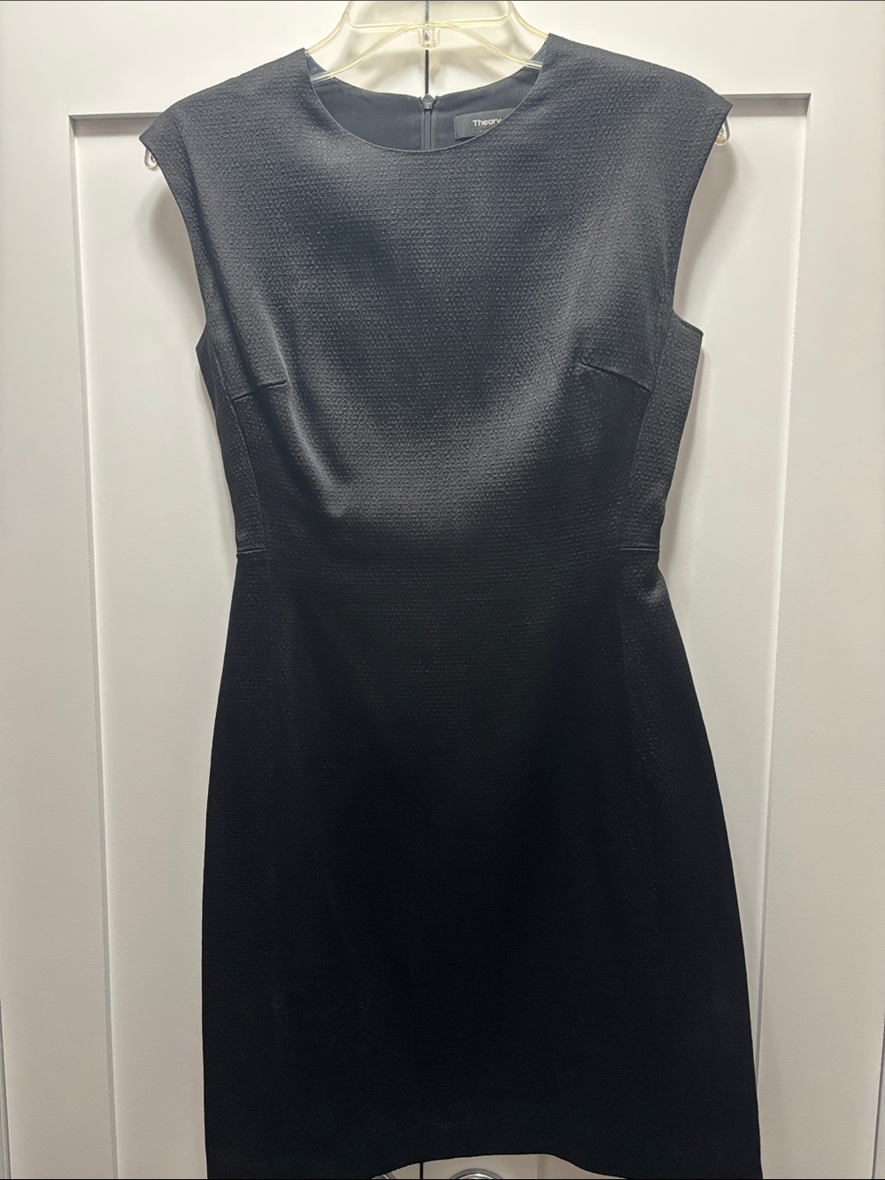 Theory Black Textured Cap-Sleeve Midi Dress
